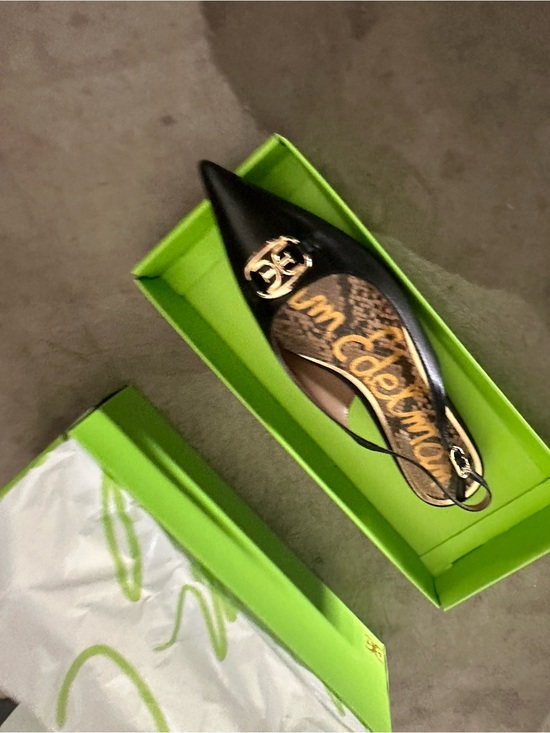 Sam Edelman Shoes - Sam Edelman Black Pointed Toe Slingback Heels with Gold Logo Accent